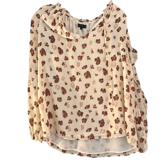 1 State Animal Print Blouse Top Ruffle Sz L Sleeve Cold Shoulder - Picture 1 of 10